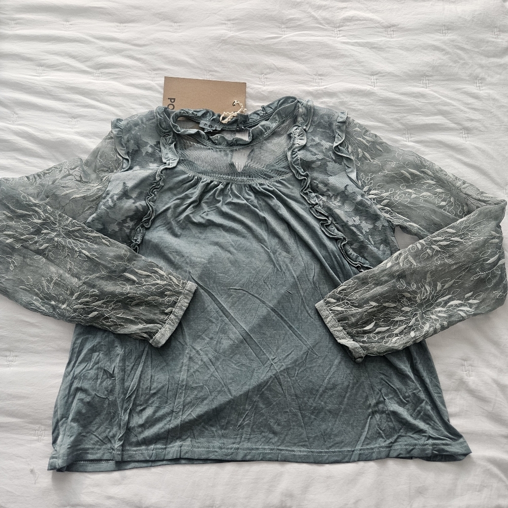 POL Top with Sheer Embroidery Sleeves NWT - Picture 1 of 2